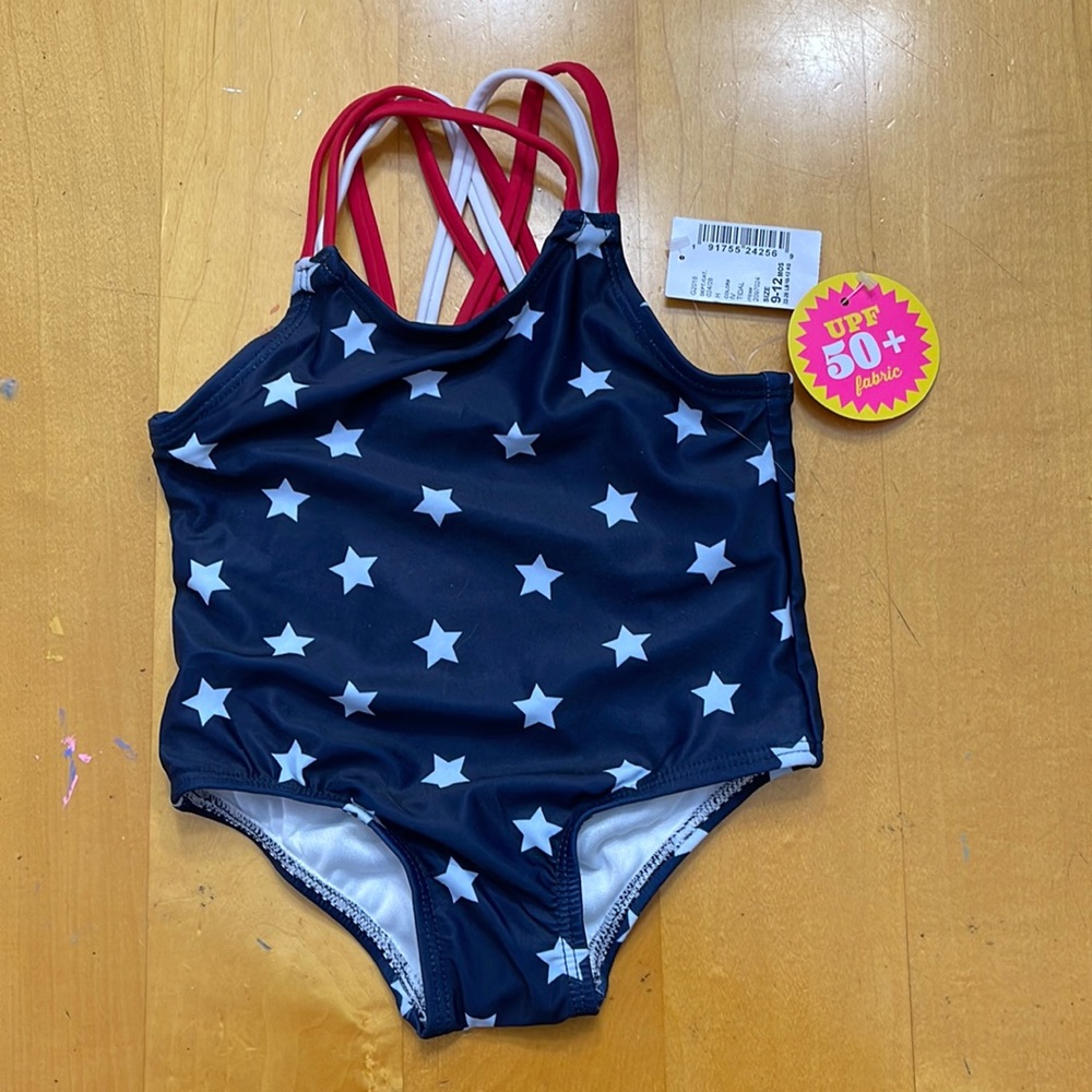 The Childrens Place Girls Tidal Stars and Stripes Bathing Suit Size 9-12 Month